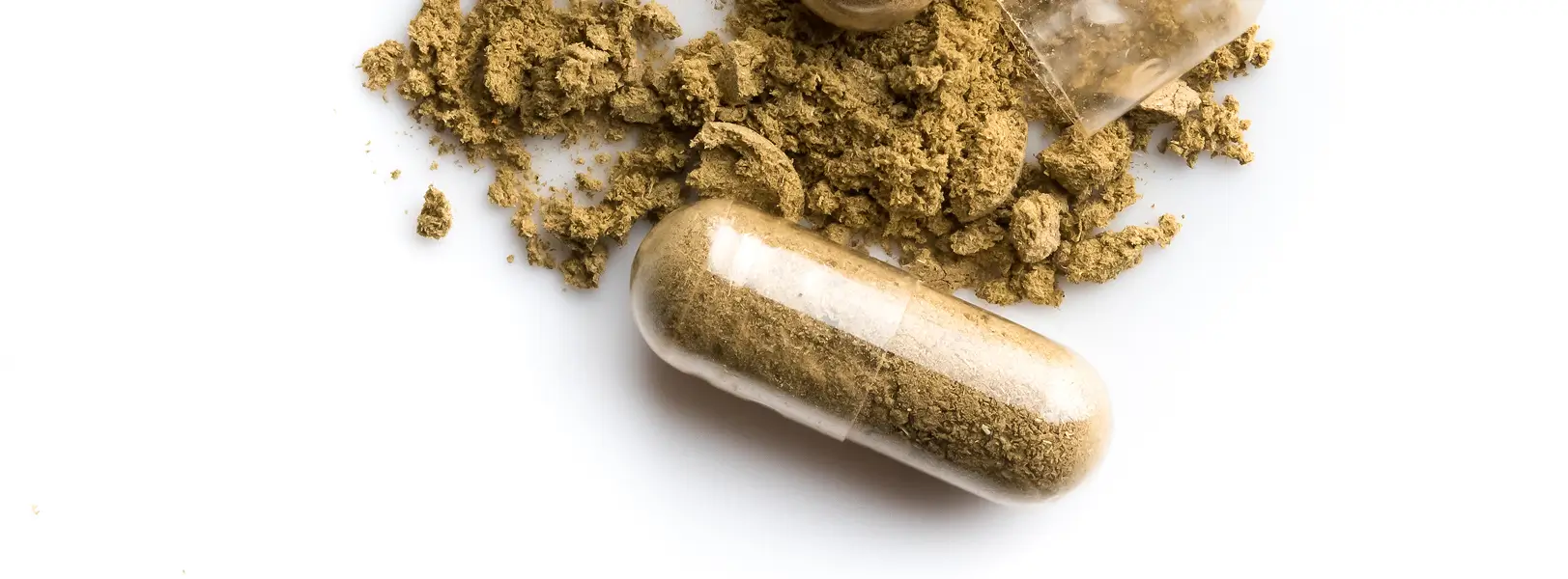 Transparent supplement capsule filled with brown herbal powder is submitted to a third party product testing lab for analysis